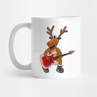 Christmas Guitarist Rudolf The Reindeer Electric Guitar Mug